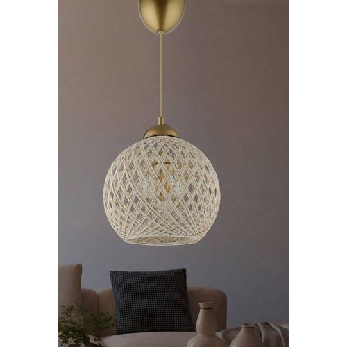 Suspension Berleda D22cm Métal Or Et Coton Beige Brillant