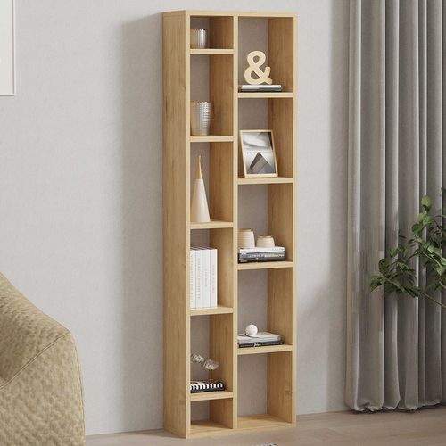 Bibliothèque En Bois "tomi" - 45 X 20 X 150 Cm - Chêne Saphir