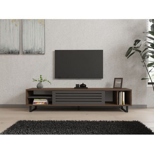 Meuble TV En Bois "eray" - 160 X 40 X 35 Cm - Noyer, Anthracite