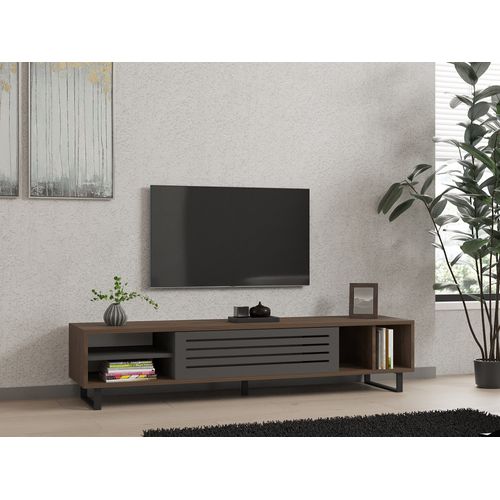 Meuble TV En Bois "eray" - 160 X 40 X 35 Cm - Noyer, Anthracite