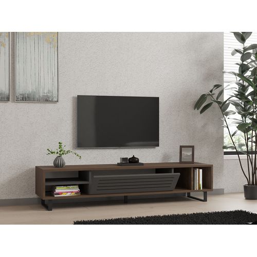 Meuble TV En Bois "eray" - 160 X 40 X 35 Cm - Noyer, Anthracite