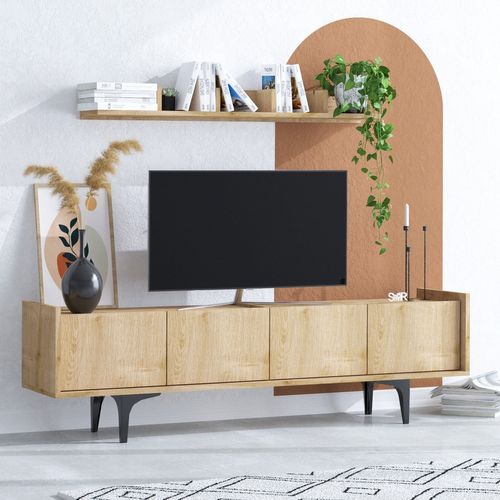 Meuble TV En Bois "cursa" - 150 X 40 X 57 Cm - Chêne Saphir