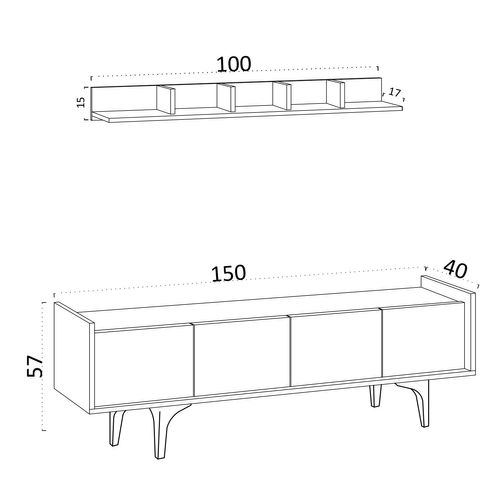 Meuble TV En Bois "cursa" - 150 X 40 X 57 Cm - Chêne Saphir