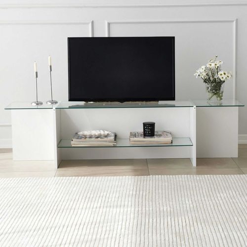 Escape TV Meuble TV - Verre Trempé - Blanc