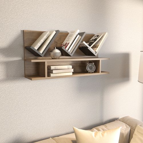 Etagère Murale Larissa 90 Cm Design Géometrique (noyer Et Anthracite)