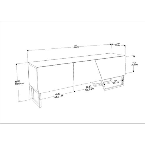 Parla Meuble TV 150 Cm Armoires Et Pieds Métalliques (blanc Et Effet Marbre Noir)
