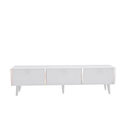 Meuble TV Milagro 180 Cm Armoires Abattants Design Chic à 5 Pieds (blanc Et Argent)