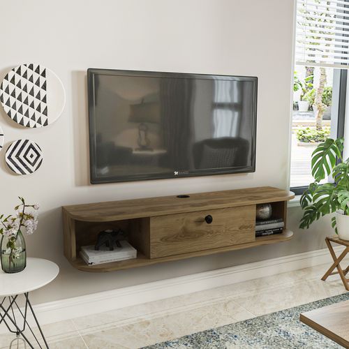 Meuble TV Mural 120 Cm Avec Placard Et Niches, Modern Et Durable (oud)