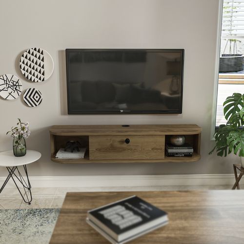 Meuble TV Mural 120 Cm Avec Placard Et Niches, Modern Et Durable (oud)