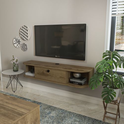 Meuble TV Mural 120 Cm Avec Placard Et Niches, Modern Et Durable (oud)