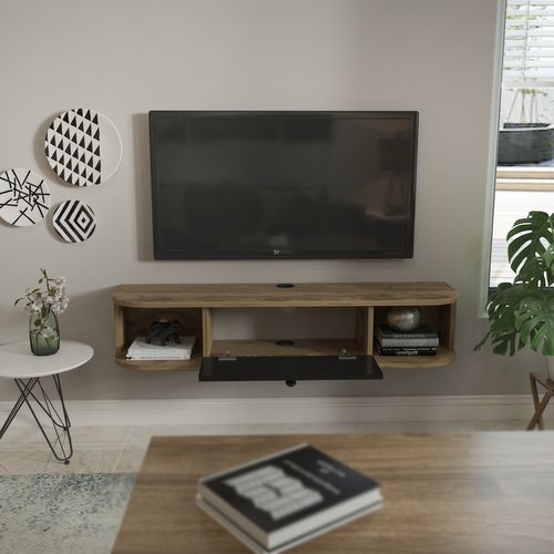Meuble TV Mural 120 Cm Avec Placard Et Niches, Modern Et Durable (oud Et Noir)