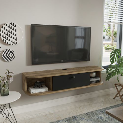Meuble TV Mural 120 Cm Avec Placard Et Niches, Modern Et Durable (oud Et Noir)