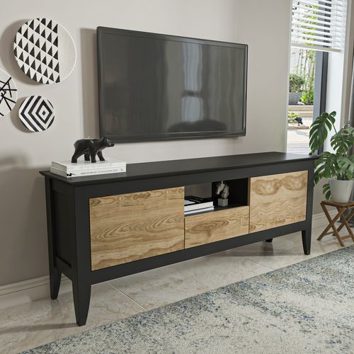 Verde Meuble TV 150 Cm 3 Armoires Battantes Et Une Niche - Convient Aux TVs 55" (oud Et Noir)