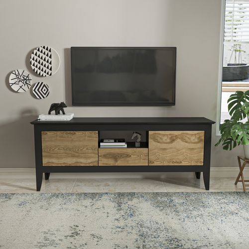 Verde Meuble TV 150 Cm 3 Armoires Battantes Et Une Niche - Convient Aux TVs 55" (oud Et Noir)