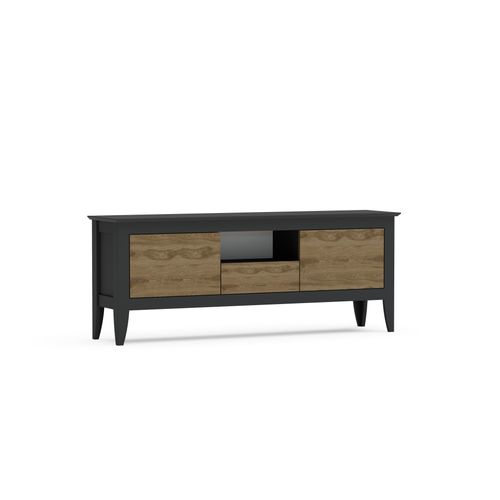 Verde Meuble TV 150 Cm 3 Armoires Battantes Et Une Niche - Convient Aux TVs 55" (oud Et Noir)