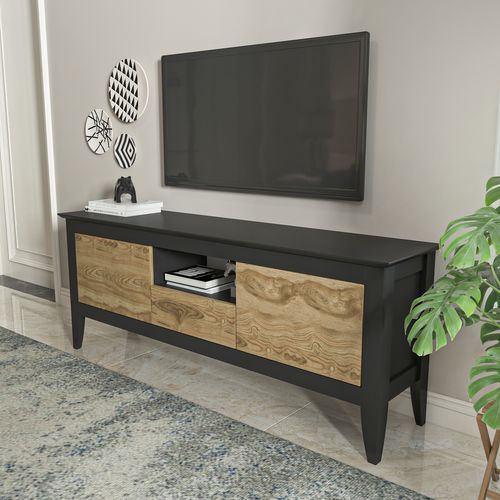 Verde Meuble TV 150 Cm 3 Armoires Battantes Et Une Niche - Convient Aux TVs 55" (oud Et Noir)