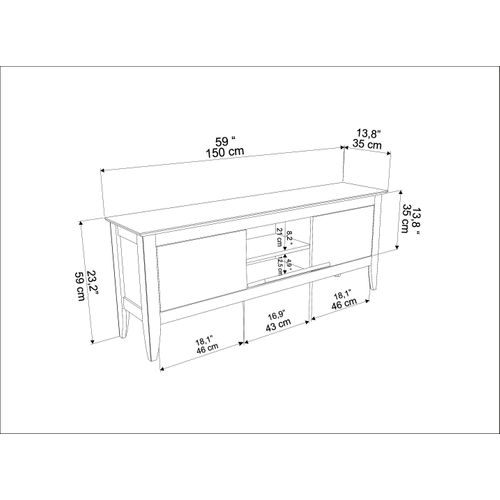 Verde Meuble TV 150 Cm 3 Armoires Battantes Et Une Niche - Convient Aux TVs 55" (oud Et Noir)