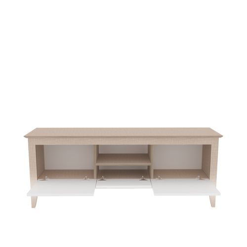 Verde Meuble TV 150 Cm 3 Armoires Battantes Et Une Niche - Convient Aux TVs 55" (beige Et Blanc)