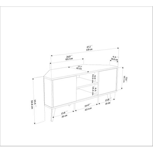 Meuble TV D'angle Lesson 120 Cm 2 Armoires Et Étagères Ouvertes (vert Et Effet Rotin)