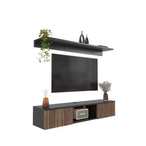 Meuble TV Mural Elia Flottant 140 Cm, Armoires, Passe-cable, Étagère Murale Incluse