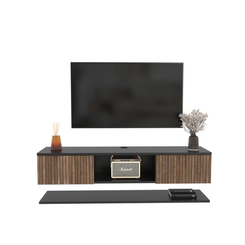 Meuble TV Mural Elia Flottant 140 Cm, Armoires, Passe-cable, Étagère Murale Incluse