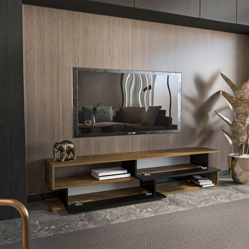 Meuble TV Cortez De 160 Cm Avec 2 Armoires Et 2 Niches (oud Et Noir)