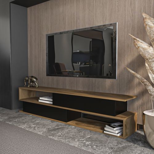 Meuble TV Cortez De 160 Cm Avec 2 Armoires Et 2 Niches (oud Et Noir)