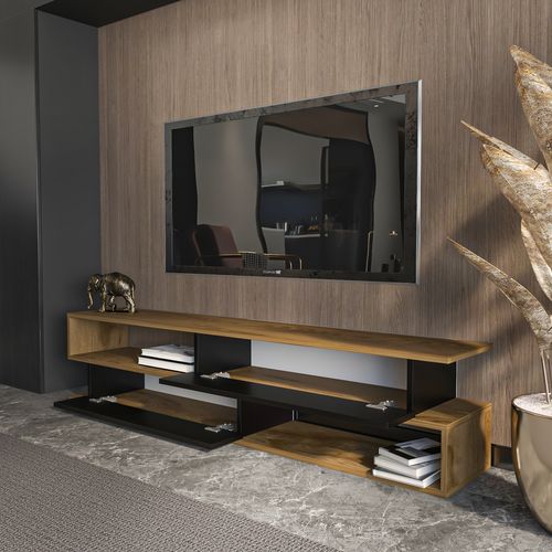 Meuble TV Cortez De 160 Cm Avec 2 Armoires Et 2 Niches (oud Et Noir)
