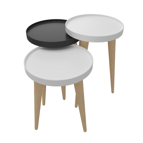 Tables Gigognes, Set De 3, Pieds En Bois, Colorés (blanc Et Anthracite)