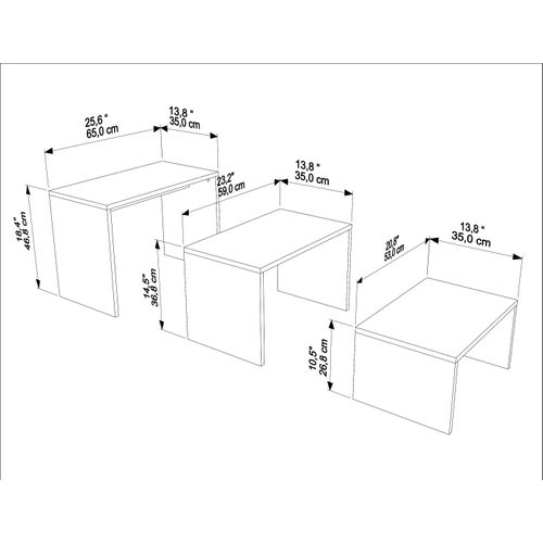 Andro Tables Gigognes Tables Basse Set De 3 Sizes Différents (blanc Et Oud)