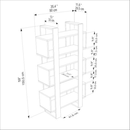 Reina Bibliothèque 150 Cm H Rangement 3 Niveaux Étagèress (blanc Et Oud)