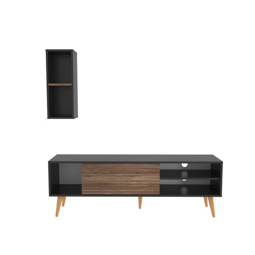 Rans Meuble TV - Banc TV - Rangement - Etagère Murale Incluse (noir Et Alina)