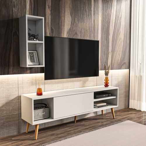 Rans Meuble TV - Banc TV - Rangement - Etagère Murale Incluse (blanc)