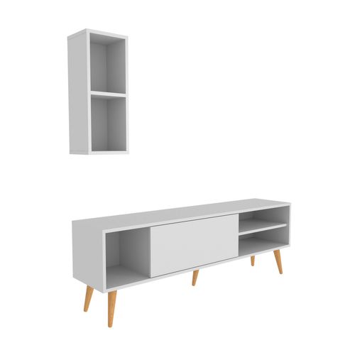 Rans Meuble TV - Banc TV - Rangement - Etagère Murale Incluse (blanc)