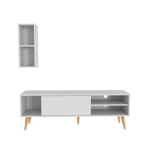 Rans Meuble TV - Banc TV - Rangement - Etagère Murale Incluse (blanc)