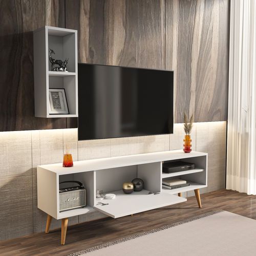 Rans Meuble TV - Banc TV - Rangement - Etagère Murale Incluse (blanc)
