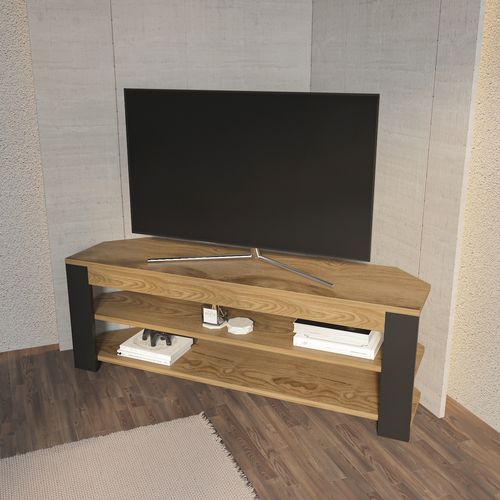 Rita Meuble TV D'angle 120 Cm Niches Étagères Ouvertes 2 Niveaux (oud Et Noir)