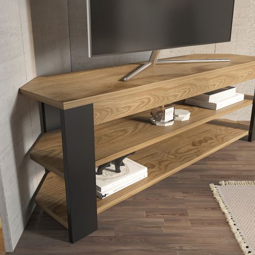 Rita Meuble TV D'angle 120 Cm Niches Étagères Ouvertes 2 Niveaux (oud Et Noir)