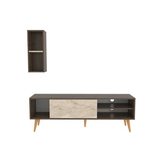 Rans Meuble TV - Banc TV - Rangement - Etagère Murale Incluse (noyer Et Traverter)