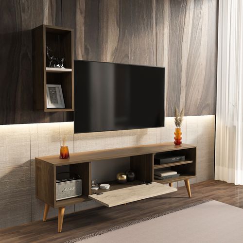 Rans Meuble TV - Banc TV - Rangement - Etagère Murale Incluse (noyer Et Traverter)