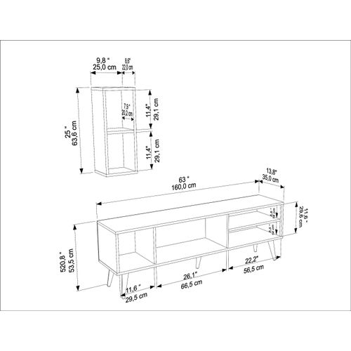 Rans Meuble TV - Banc TV - Rangement - Etagère Murale Incluse (noyer Et Traverter)