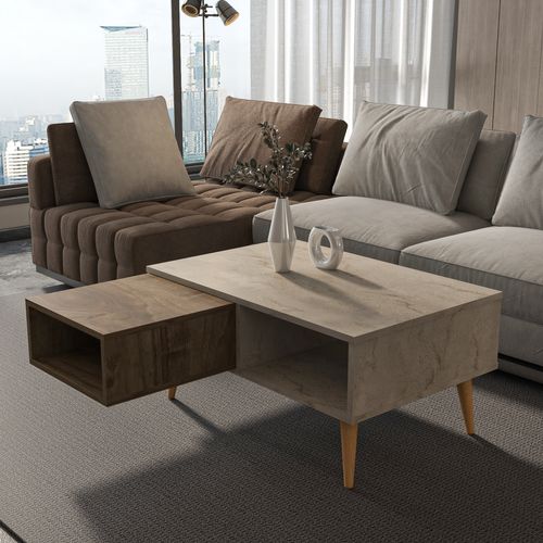 Table Basse Oberon 90 X 60 Cm – Design Rectangulaire Avec Surface Extensible (traverter Walnut)