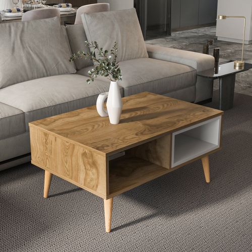 Table Basse Oberon 90 X 60 Cm – Design Rectangulaire Avec Surface Extensible (oud Et Blanc)