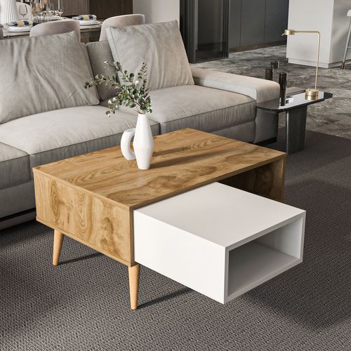 Table Basse Oberon 90 X 60 Cm – Design Rectangulaire Avec Surface Extensible (oud Et Blanc)