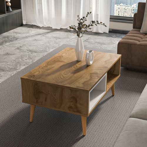 Table Basse Oberon 90 X 60 Cm – Design Rectangulaire Avec Surface Extensible (oud Et Blanc)