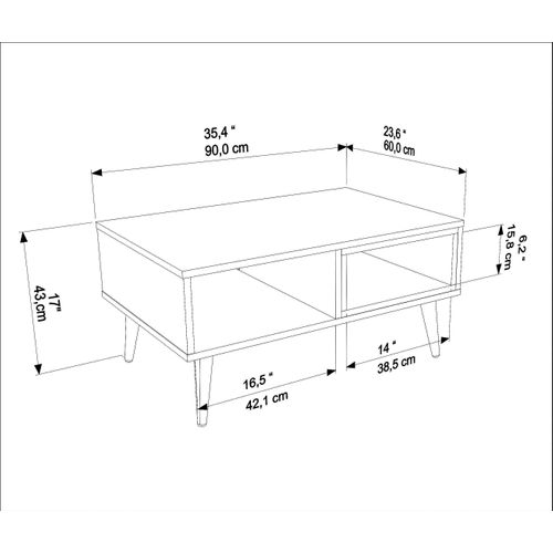 Table Basse Oberon 90 X 60 Cm – Design Rectangulaire Avec Surface Extensible (oud Et Blanc)