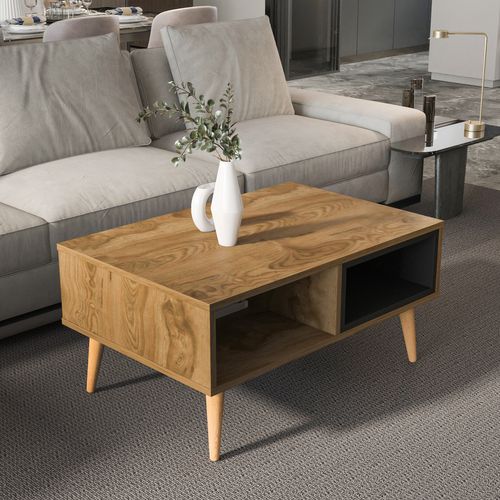 Table Basse Oberon 90 X 60 Cm – Design Rectangulaire Avec Surface Extensible (oud Et Noir)