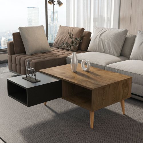Table Basse Oberon 90 X 60 Cm – Design Rectangulaire Avec Surface Extensible (oud Et Noir)