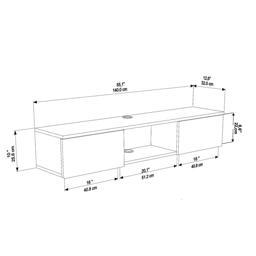 Meuble TV Mural Elia Flottant 140 Cm - Armoires - Passe-cable (noir Et Effet Alina)