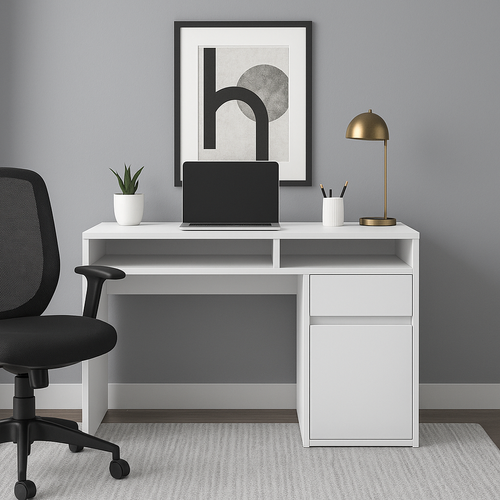 Isla Bureau Modern 100 Cm Tiroir Et Armoire (blanc)